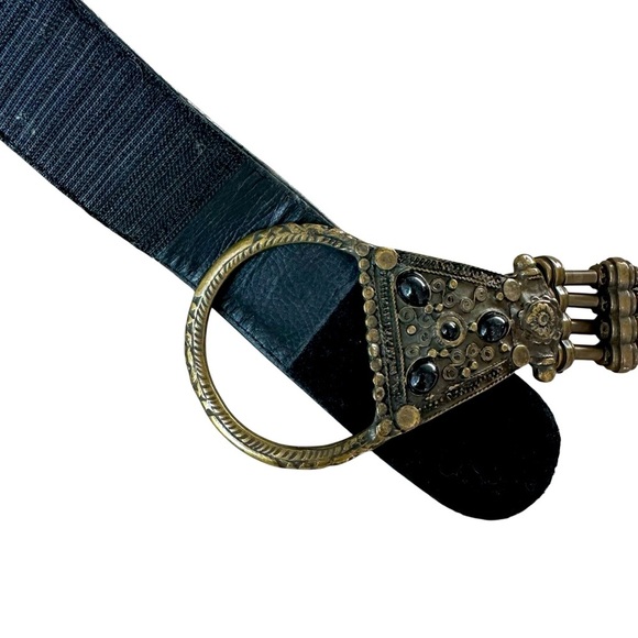 Suzi Roher Black Leather Belt with Bronze Ornate Buckle and Stretch Beads, Large - Picture 5 of 11
